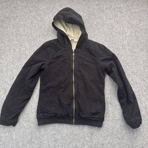 Roxy Sherpa Lined Full Zip Hoodie Y2K Black Womens LARGE